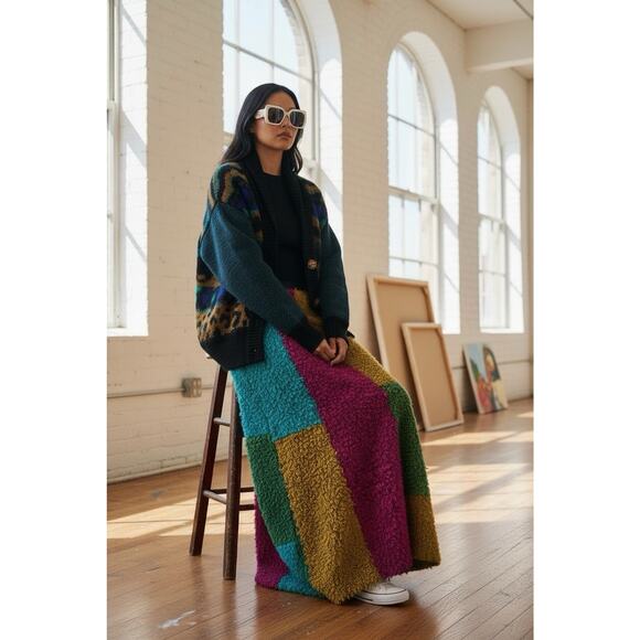 American Vintage Wool Cardigan Sweater Long Colorful Oversized Animal Print M - Picture 5 of 11